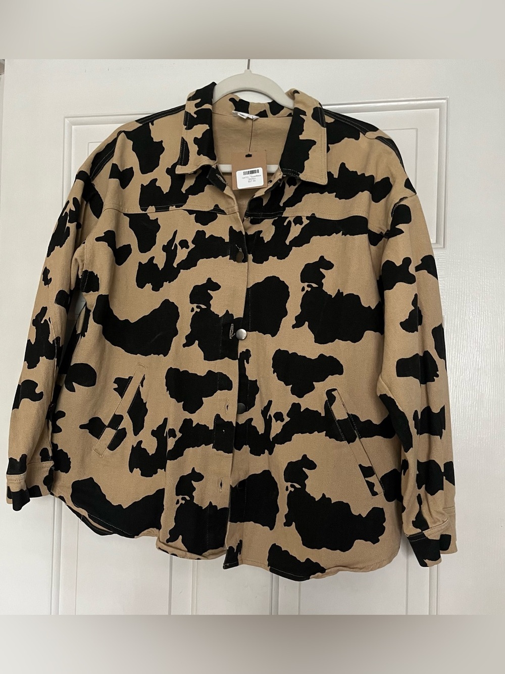 Le Lis Tan and Black Cow-Print Button Jacket | NEW | Medium